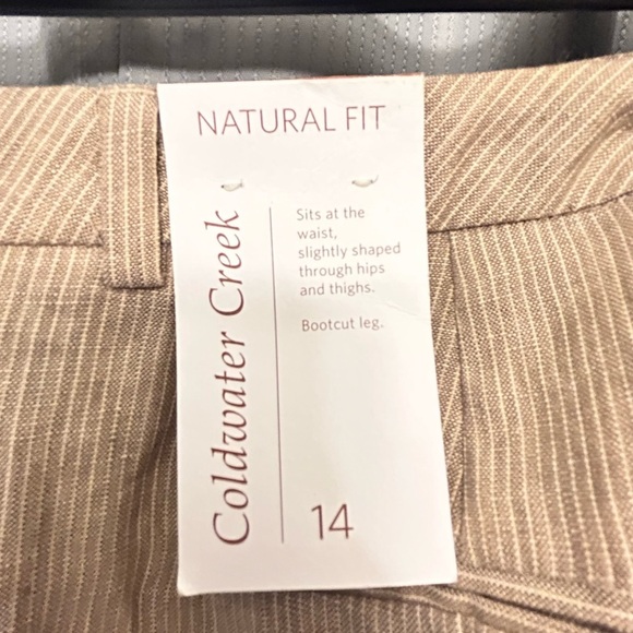 Clearance new Cold Water Creek 100% Linen Natural Fit Bootcut 14 Pin Striped Tan - Picture 5 of 8
